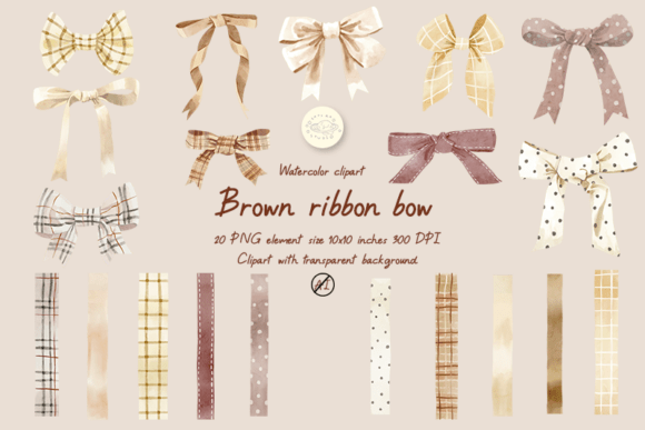 Download Brown Ribbon Bow Watercolor Clipart - Premium Resources