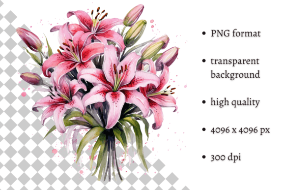 Download Watercolor Pink Tiger Lilies Clipart - Lilies Collection