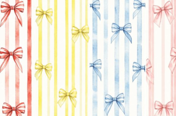Download Watercolor Ribbon Bow Seamless Pattern C - Ribbon bow Collection