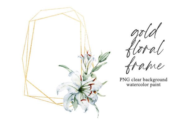 Download Gold Geometric Frame with Flowers lilies - Premium Resources
