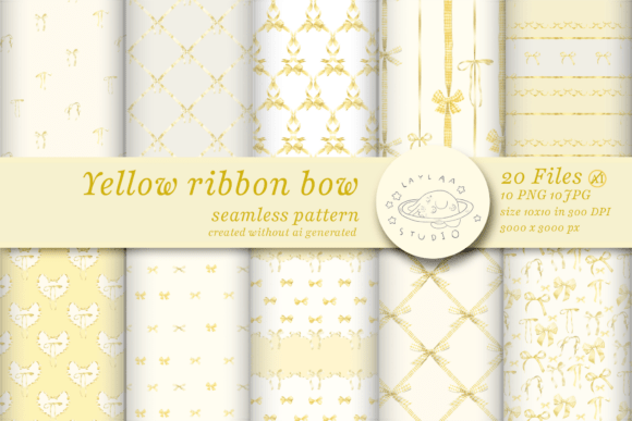 Download Yellow Ribbon Bow Seamless Pattern - Ribbon bow Collection