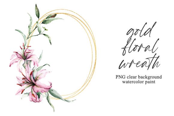 Download Floral Gold Wreath Frame, Flowers Lilies - Premium Resources